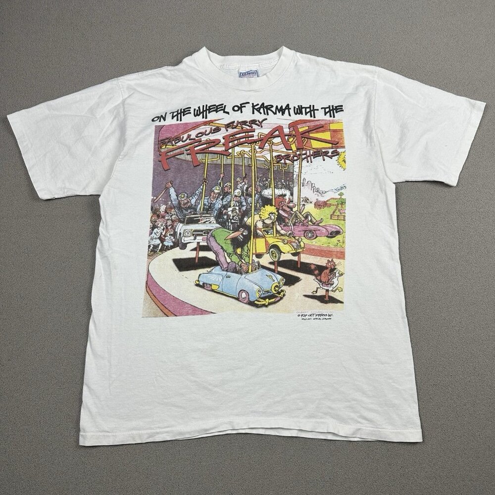 Vintage Fabulous Furry Freak Brothers Comic Gilbert Shelton Art Karma T-Shirt Xl